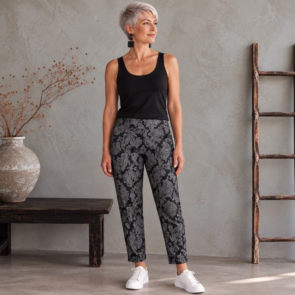 Joseph Ribkoff Gray & Silver Floral Pants 4